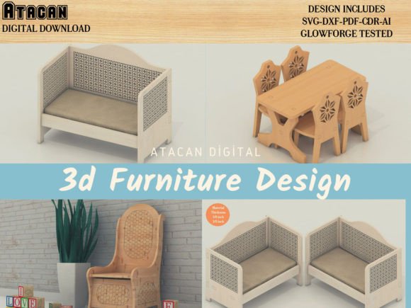 3d Furniture Bundle, DollHouse Miniature