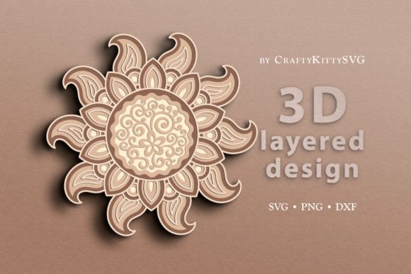 3D Layered Floral Sun SVG Cut File: Laser Cutting and Wall Decor