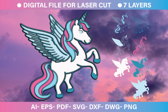 3d Unicorn Paper Cut SVG File Graphics in Crafts