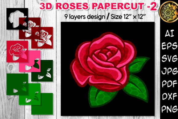 3D Valentine Rose Flowers Clipart –2
