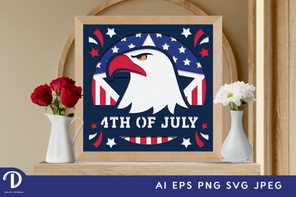 4th of July Patriotic Eagle 3D SVG for Shadow Boxes