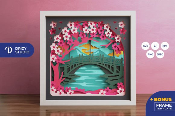 Cherry Blossom with a Bridge 3D SVG: A Seller’s Review for Shadow Boxes