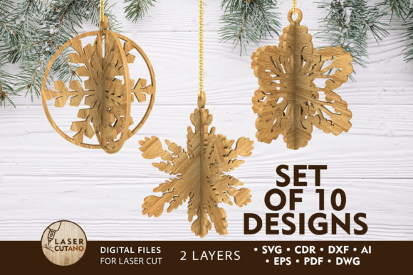 CHRISTMAS 3D Snowflakes Bundle Cut Files for Laser Cutting and Winter Amp
