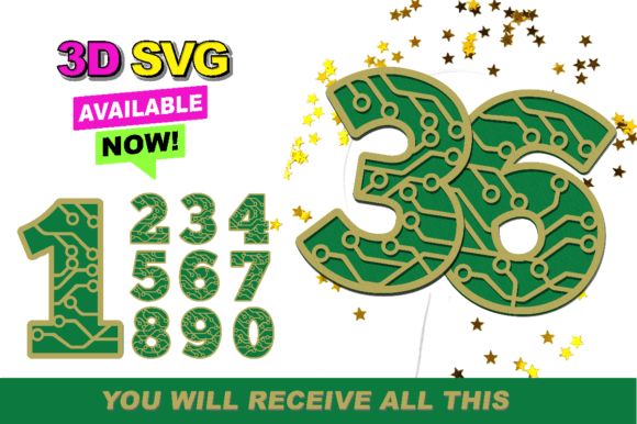 Circuit Electronic Numbers 3D SVG