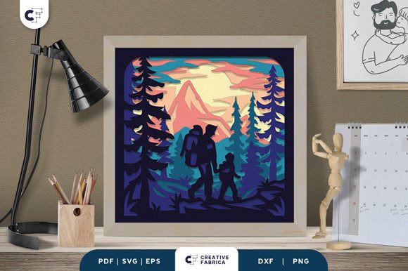 Dad Hiking with Kids 3D Shadow Box SVG Review
