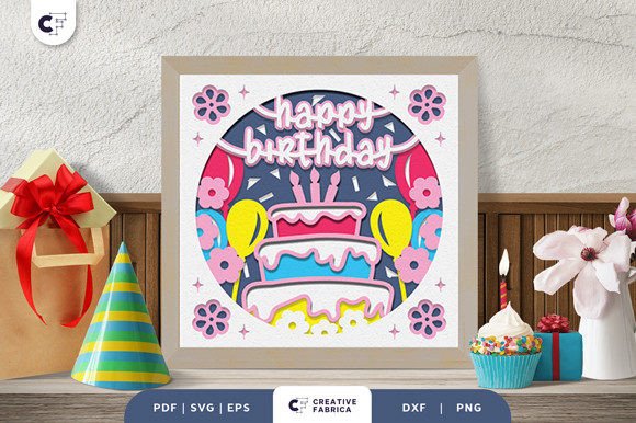 Floral Birthday Box 3D Shadow Box SVG