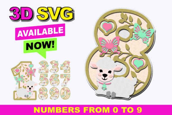 Lamb Numbers 3D SVG Graphics for Crafts