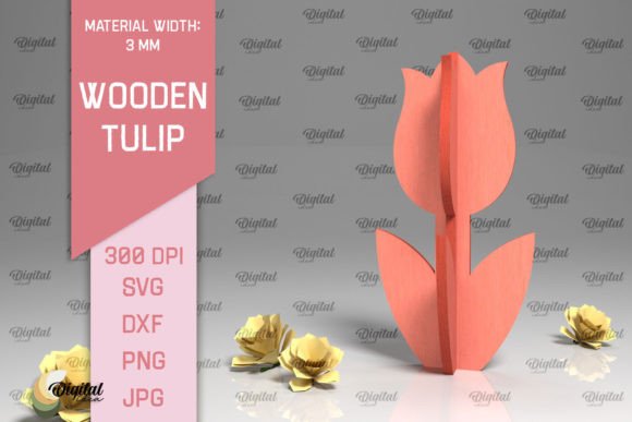 Laser Cut Wooden Tulip: 3D Spring Decor
