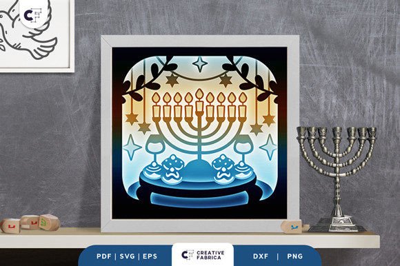 Menorah 3D Shadow Box SVG for Jewish Celebrations