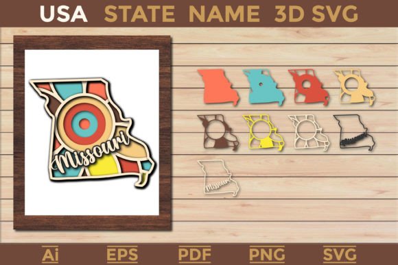 Missouri USA State 3d SVG Paper Cut for Laser Cutting and Wall Decor