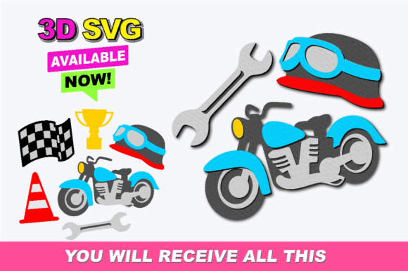 Motorcycle Elements 3D SVG Graphics for Crafts