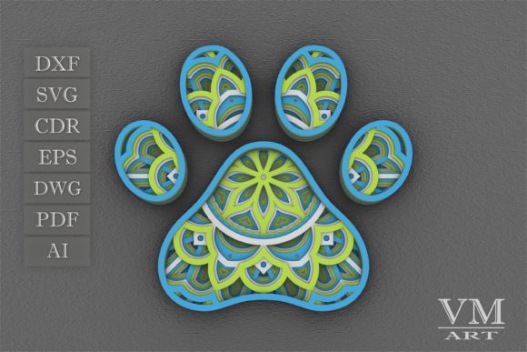 Pet Paw 3D Layered Paper Cut, Dog Paw 3D Laser Cutting and Wall Decor