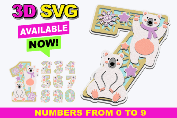 Polar Bear Numbers 3D SVG: Graphics and Crafts for Branding