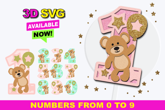 Teddy Bear Numbers 3D SVG