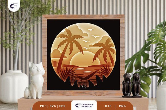 Tropical Seaside 3D Shadow Box Paper Cut