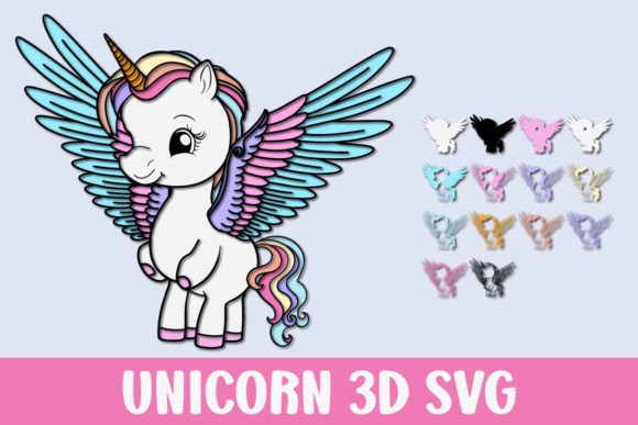 Unicorn Paper Cut 3D SVG Laser Cut Shapes