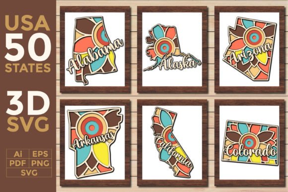 USA All 50 States Retro 3D SVG Design