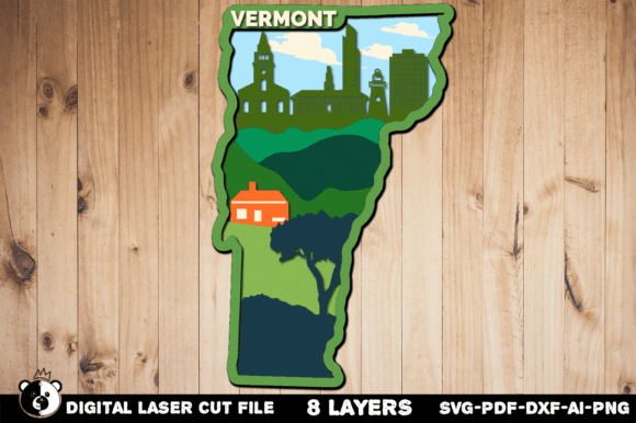 Vermont SVG, 3D Layered Laser Cut File for Wall Decor