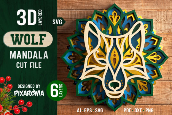 Wolf Mandala 3D Layered SVG Cut File for Laser Cutting and Shadow Boxes